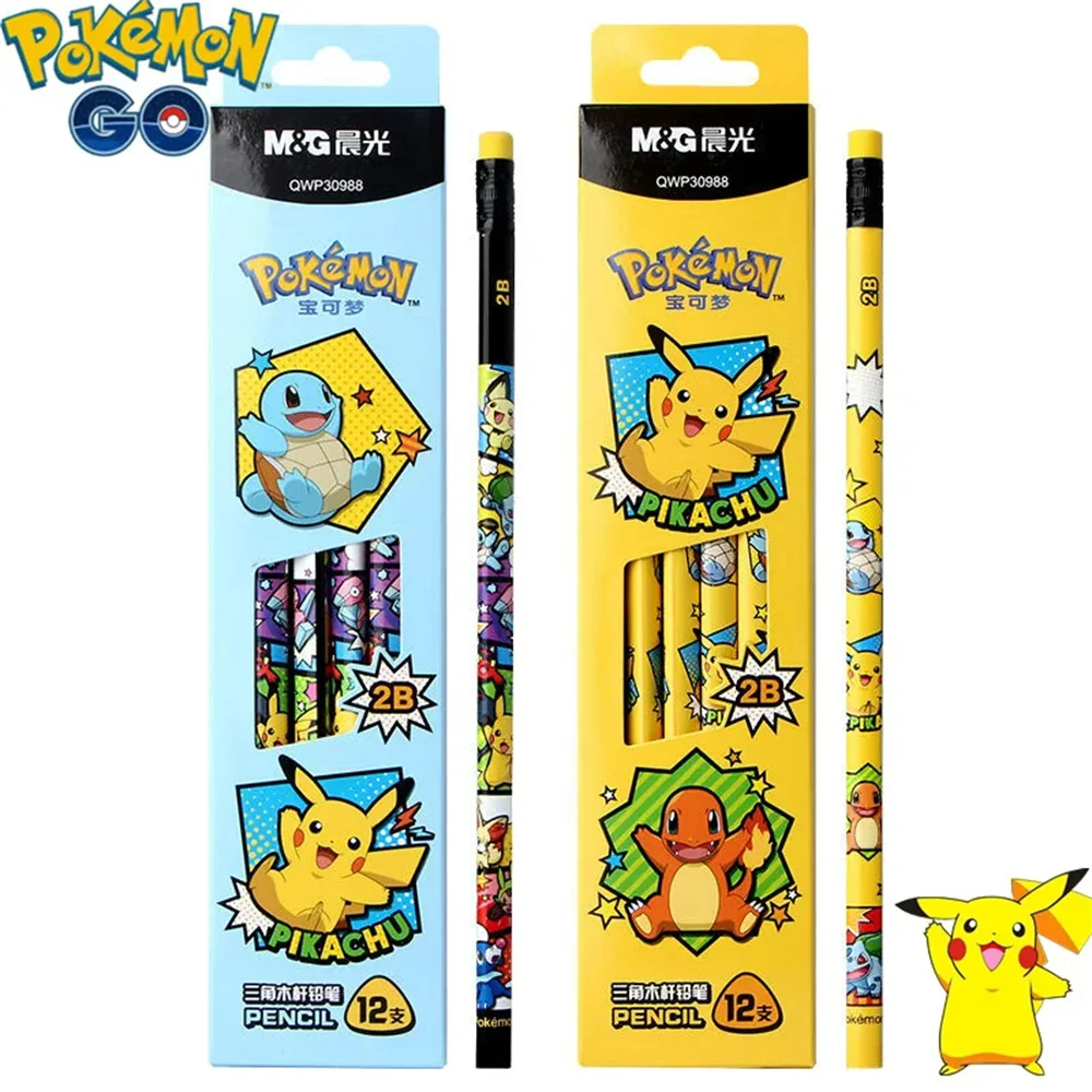 12Pcs Pokemon Pikachu Anime Figure Cartoon 2B/HB Pencil Student Stationery School Supplies Pencils Children Birthday Gift