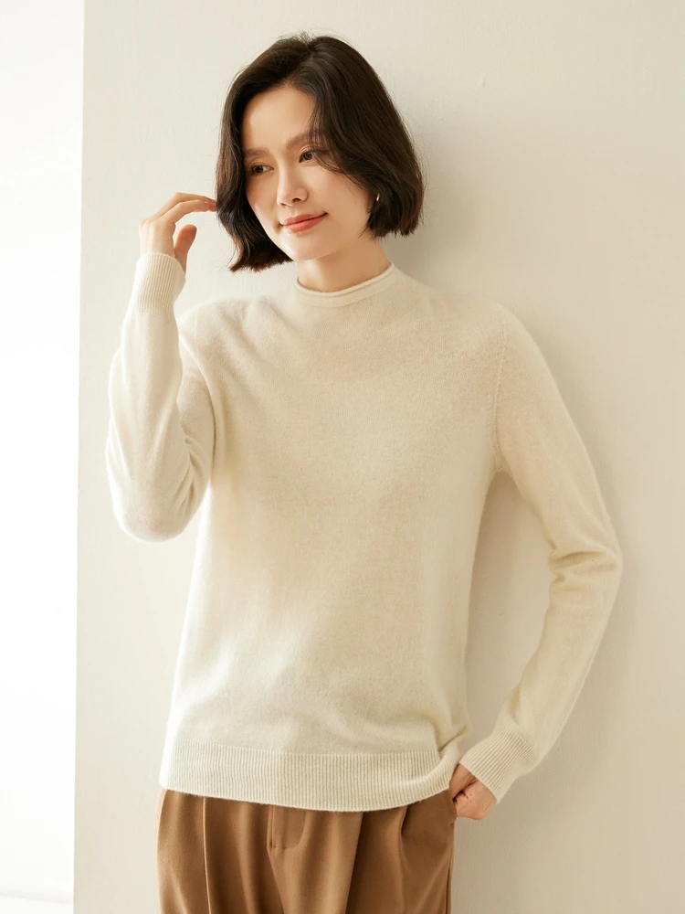 Aliselect المرأة أسفل البلوز سترة الكشمير المعنقة الخريف الشتاء الأساسية وهمية الرقبة عادية بسيطة 100% الكشمير تريكو الملابس