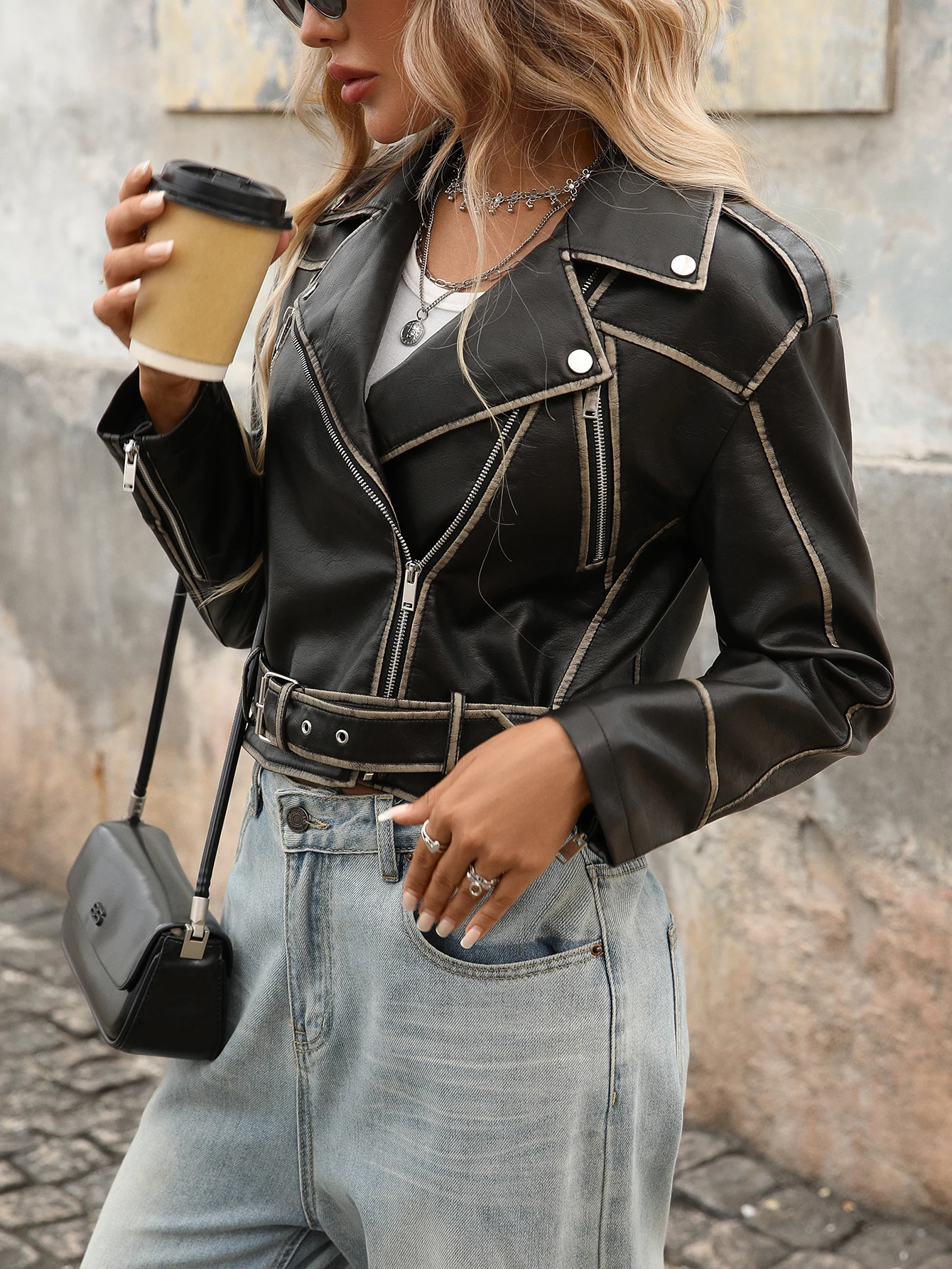 Fitaylor primavera outono feminino jaqueta de couro do plutônio casual senhora lapela zíper moto motociclista jaqueta vintage feminino outwear com cinto