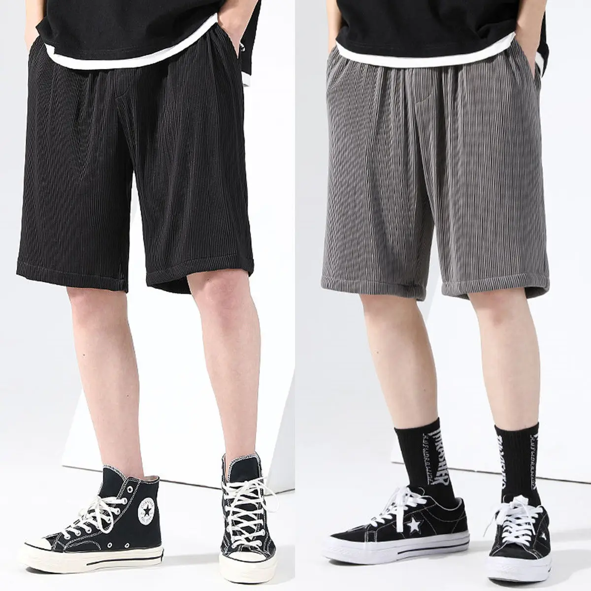 200 Summer Ice Silk Shorts Men's Pendant Loose Straight Men Shorts Thin Sports Pants Casual Wide-leg Pants