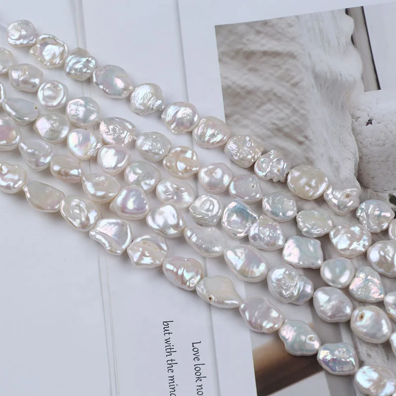 

11-12*12-19mm natural white color keshi shape pearl in strand loose wholesale freshwater pearls beads