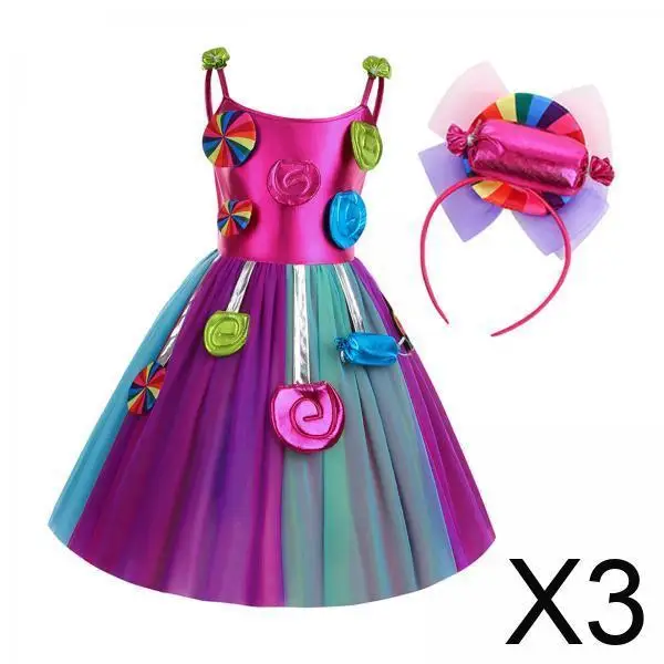 

Kids Lollipop Dress Multicolor Princess Skirt with Headband Dance Outfit for Girls Halloween Party Performance