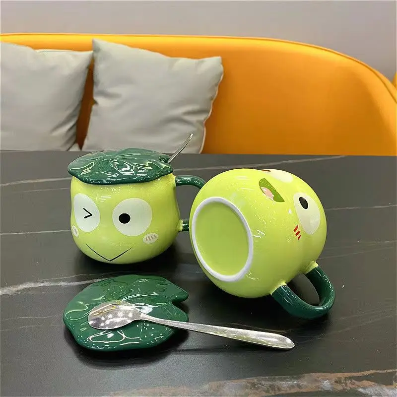 

Frog Mug Ceramic with Lotus Leaf Cover Spoon, Creative Cartoon, Children's Milk, Breakfast Coffee Cup, Drinkware Tea Cup, 380ml