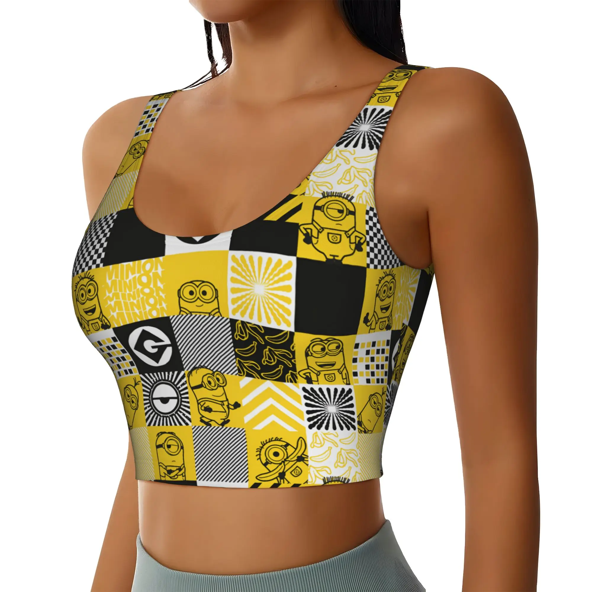 Custom M-Minioned Anime Workout Crop Tank Tops Women Seamless Cartoon Running Yoga Sports Bras