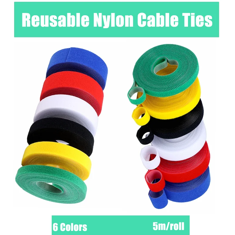 

Holder Management Cable Ties Reusable Loop Bundle Self Adhesive Fastener DIY 5m/roll Accessories Nylon Strap Organizer Clip Wire