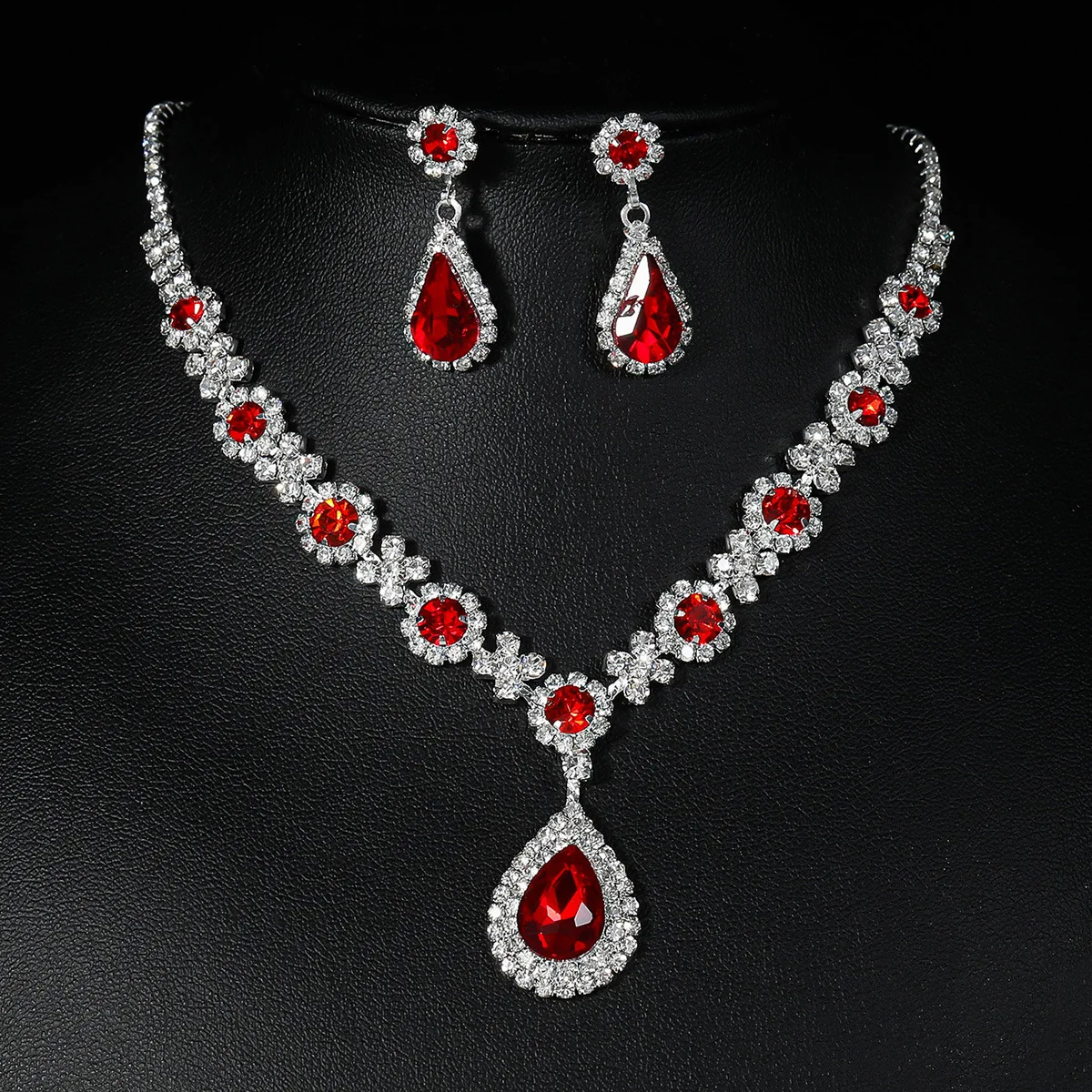 3PC Women\'s Trendy Copper Claw Chain Series Water Drop Gem Necklace Earrings Jewelry Set Wedding Banquet Party Holiday Gift