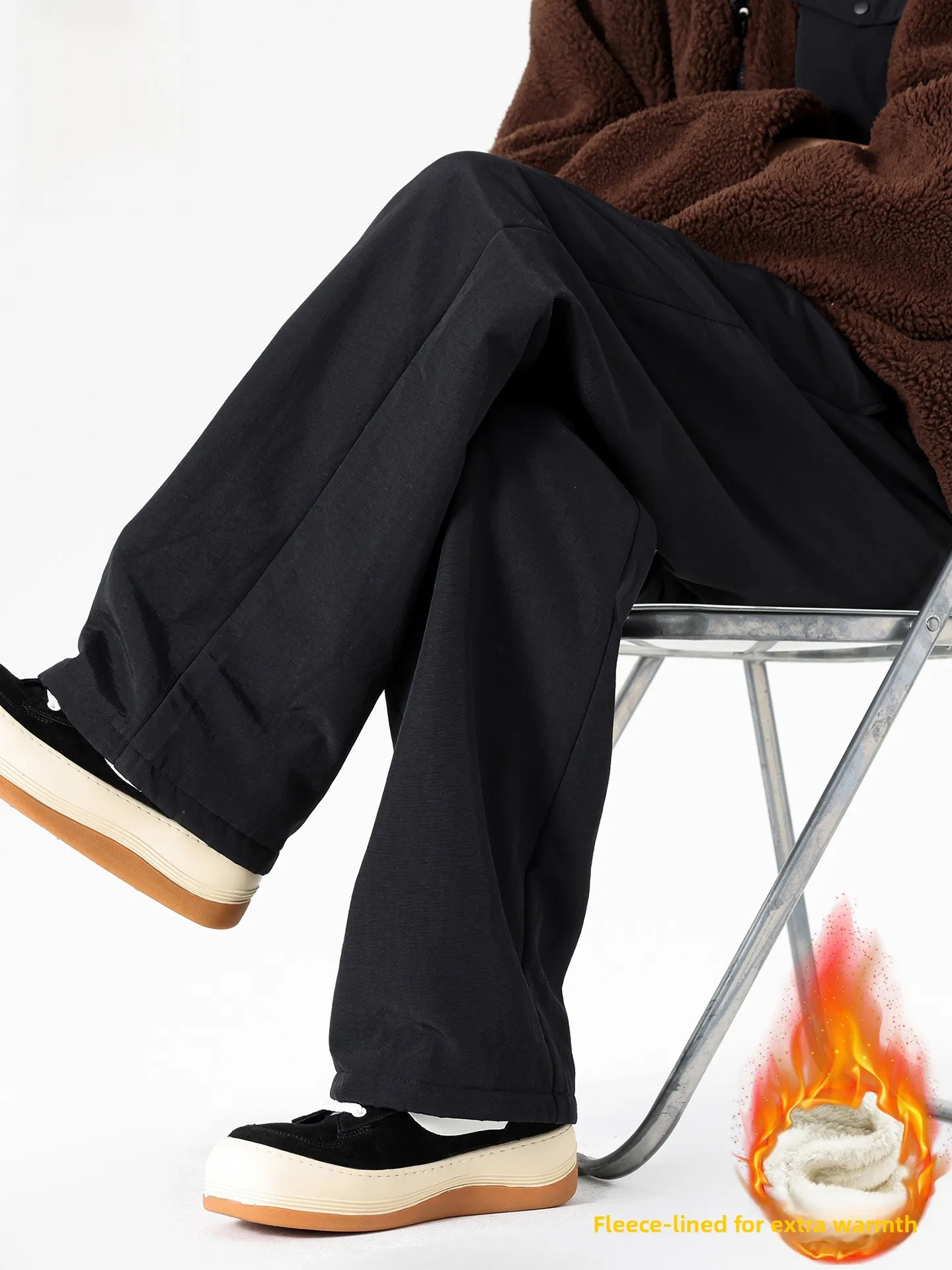 

Теплые брюки прямого кроя на флисовой подкладке, мужские удобные повседневные длинные брюки, модные черные универсальные брюки с широкими штанинами