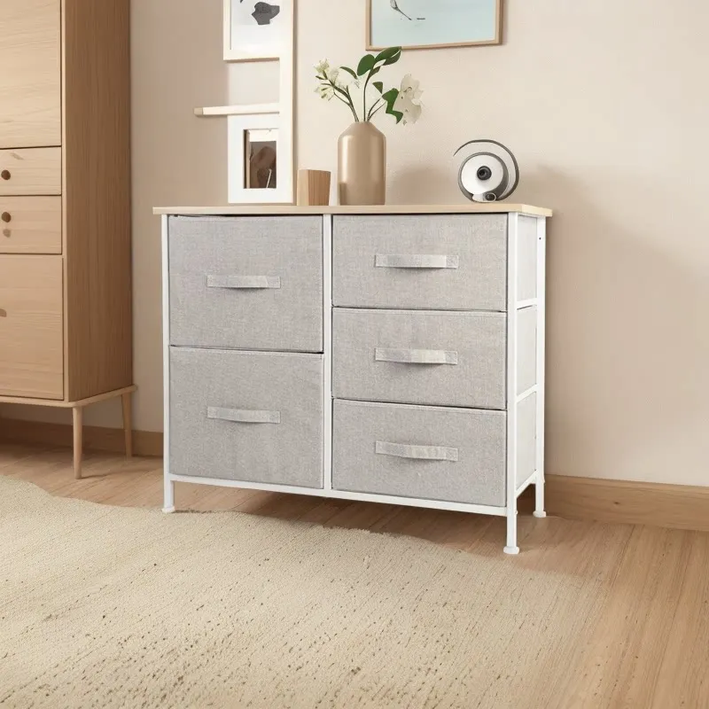 Linan washable 5 drawers non-woven large capacity storage cabinet chest of drawers office storage cabinet bedroom bedside table