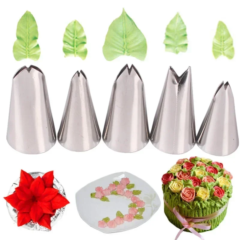 5pcs Leaf Cream Nozzles Baby Shower Birthday Party Cake Decorating Tips Confectionery Icing Piping Nozzle Pastry Baking Tools