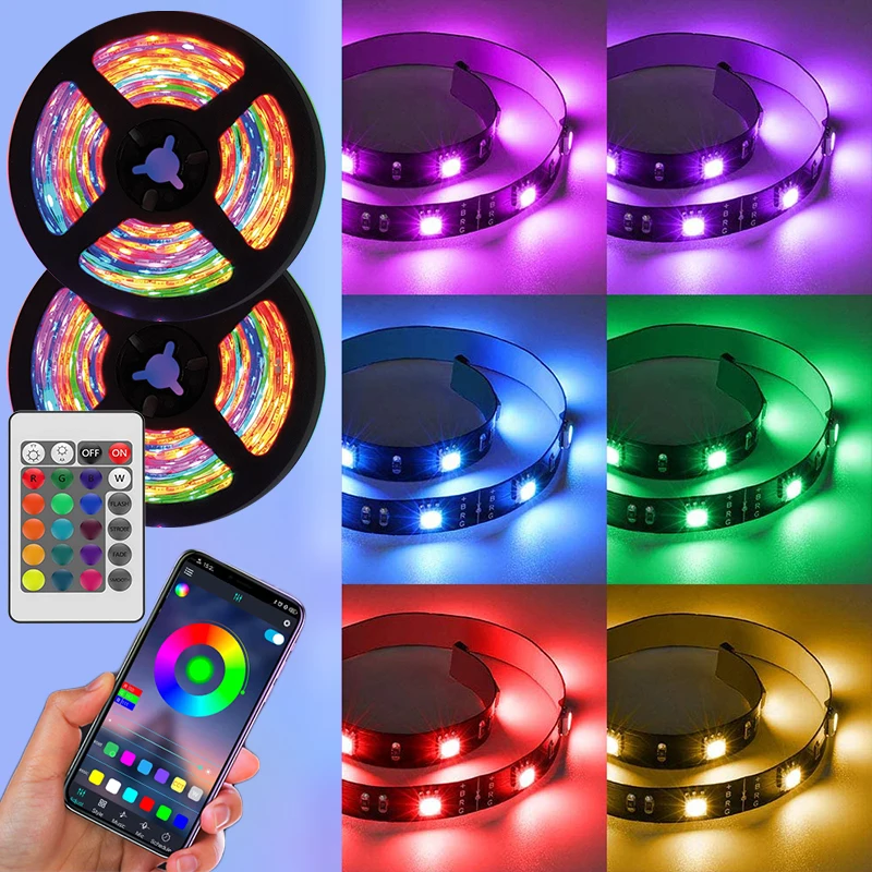 

DC5V RGB Светодиодная лента с управлением через приложение Светодиодные фонари для спальни, RGB 5050 Лента Светодиодная лента Украшение дома Изменение окружающего света
