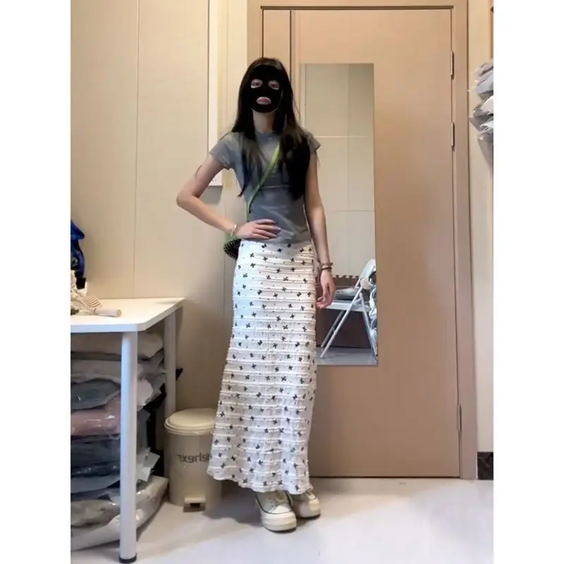 

Женский комплект с кружевными вставками и принтом в виде узлов, юбка с высокой талией, многоярусная юбка, повседневная, из полиэфирного волокна