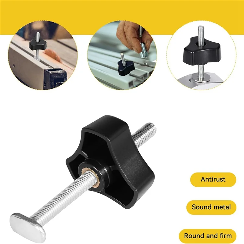 A26I-T Bolt Knob Kit, T Screw And Plastic Knob Nut - Woodworking Tool Jigs Screw Fixture, Use With 1/4In And T-Track