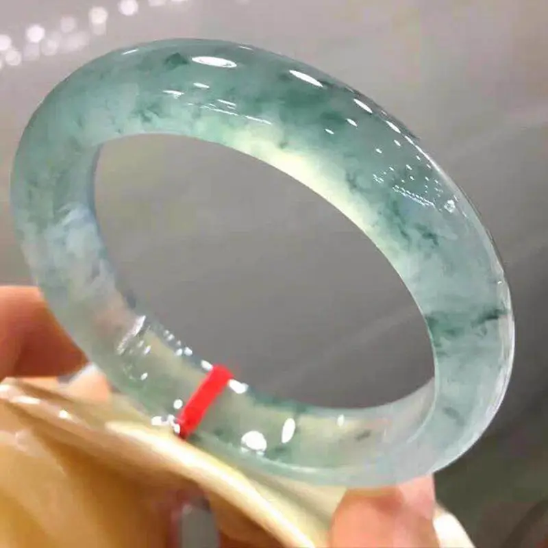 กำไลหยกดอกไม้ลอยน้ำแบบน้ำแข็ง กำไลหยกกลมลายดอกไม้สีเขียว กำไลและเครื่องประดับสไตล์เด็ก