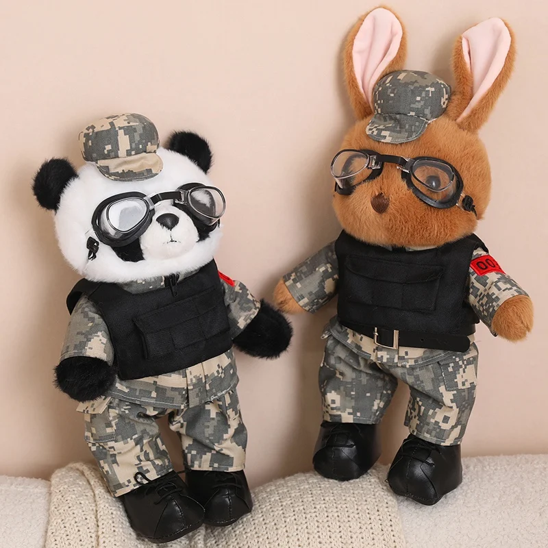 Creativo Camouflage Uniforme Panda Peluche Kawaii Corpo Bunny Doll Animali di peluche Simpatico coniglio per bambini Ragazze Regali Decorazioni per la casa