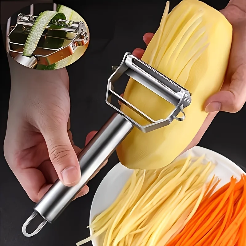 Stainless Steel Multifunctional Vegetable Peeler Cutter, Integrated Kitchen Tool, Sharp Blade for Potato Fruit, Ideal Gift