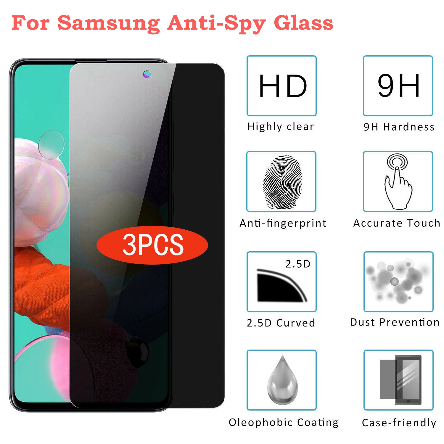 

3PCS Privacy Tempered Glass For Samsung Galaxy A54 A55 A35 A34 A72 A53 A52 A15 S21FE S20FE 5G Anti-Spy Private Screen Protector