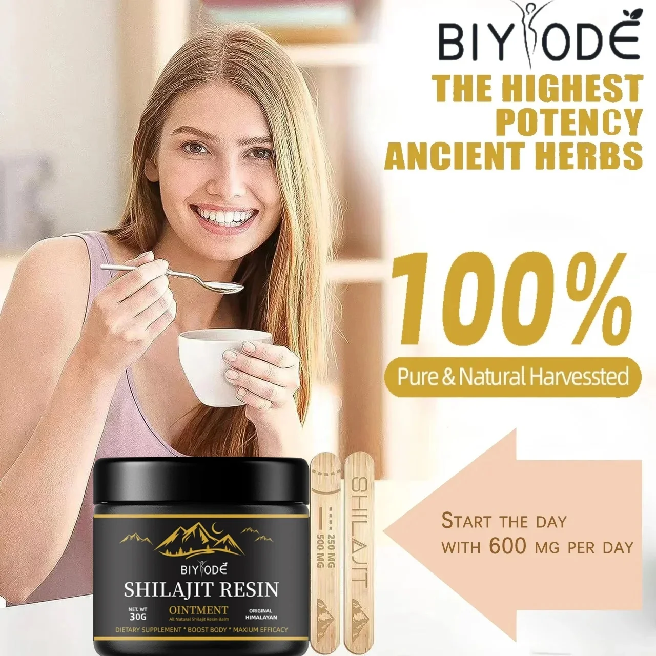 Pure Himalayan 100% Shilajit-Hars 30G Met Lepel Met 85 + Sporenmineralen En Fulvinezuurverzorgingslaboratorium Fulvinezuur Getest