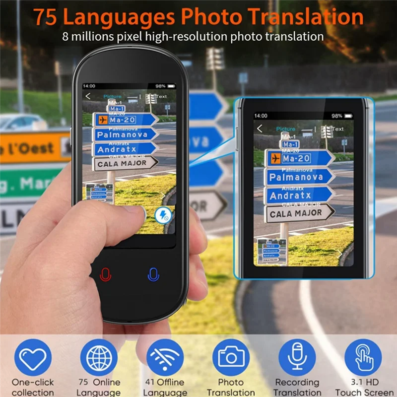 

High Quality Language Translator Device Real-Time Voice Translation Offline Translation Black For Learning Travel