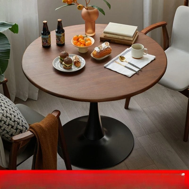 

Retro walnut color round solid wood small round table dining table household small apartment coffee balcony medieval negotiation