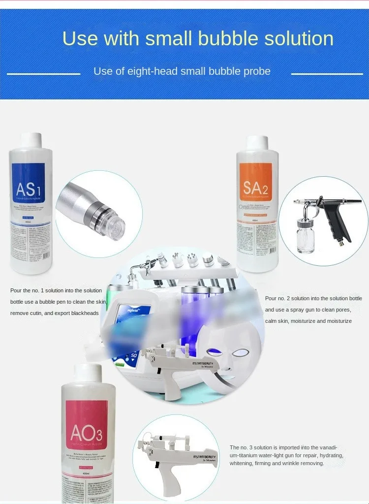 3 in 1 AS1 SA2 AO3 Aqua Peeling Oplossing Hydra Dermabrasie Gezicht Schoon Gezichtsreiniging Mee-eter Vloeibare Schoonheidssalon