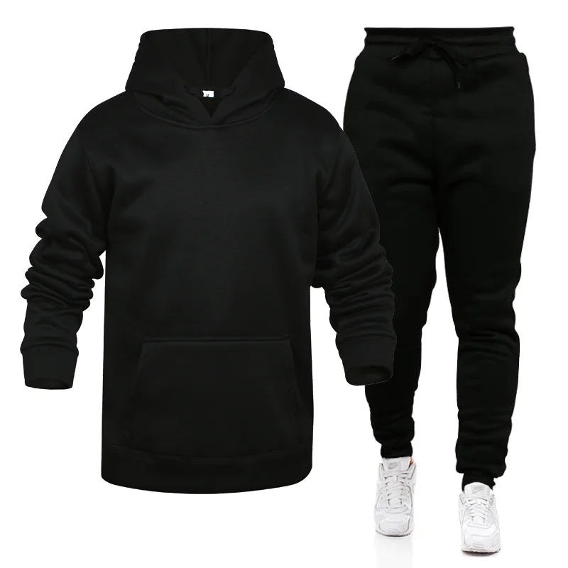 

men Sportswear pure color sport Suit man/woman Hoodies+Pants fitness Clothing Spring Autumn 2 pieces Sets casual Male Tracksuits