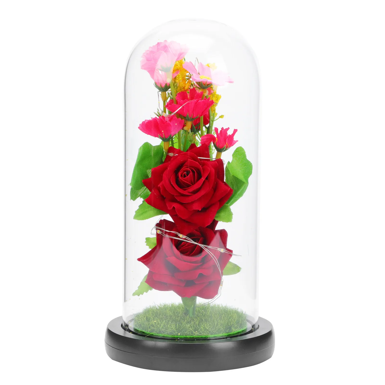 1-個-led-ナイトライト発光フェイクフラワー装飾透明ガラスドームロマンチックなホームデスクトップ装飾バレンタインデーのギフト