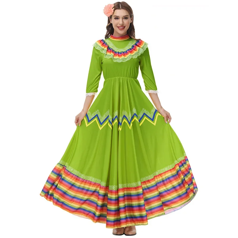 Women Mexico Ballet Folklorico Dance Festival Outfit Adult  Tradition Flamenco Costume Dance Circle  Stage Dance Folk  Costume