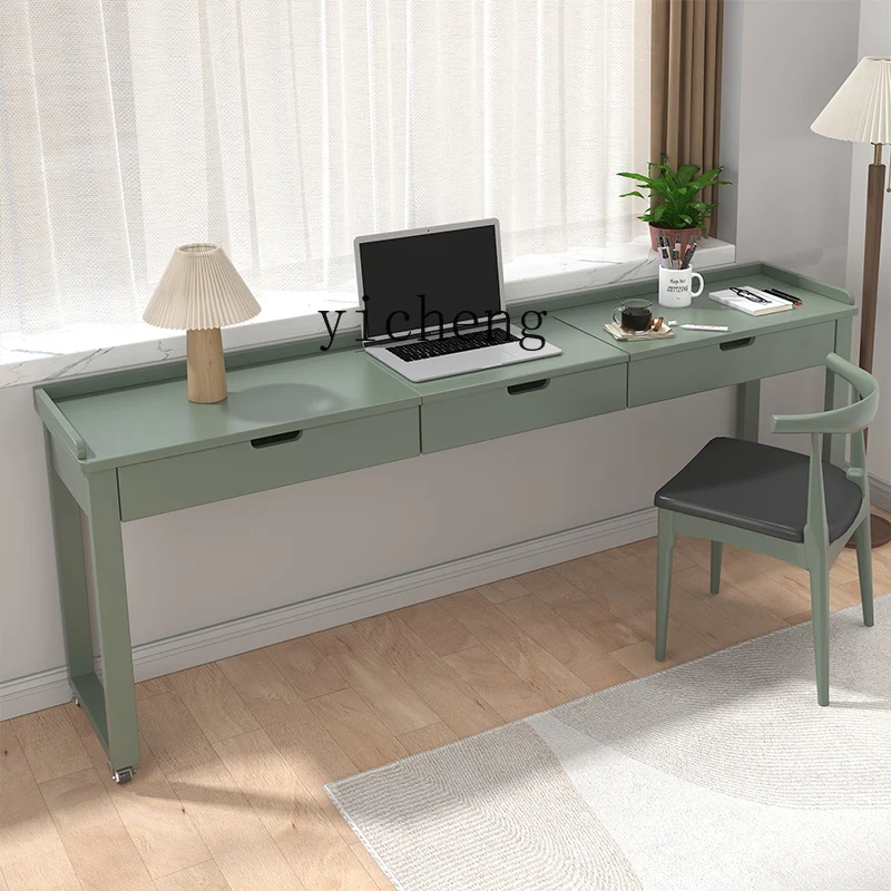 Solid Wood Cross-Bed Dresser Desk Integrated Movable Desk with Wheels Household Makeup Table