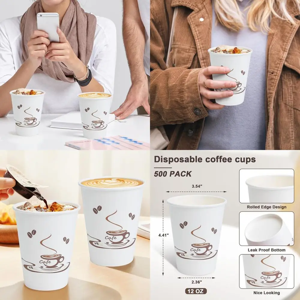 

12 oz Disposable Paper Cups - Pack of 500 for Hot/Cold Beverages, Ideal for Cafes, Restaurants, Offices & Home