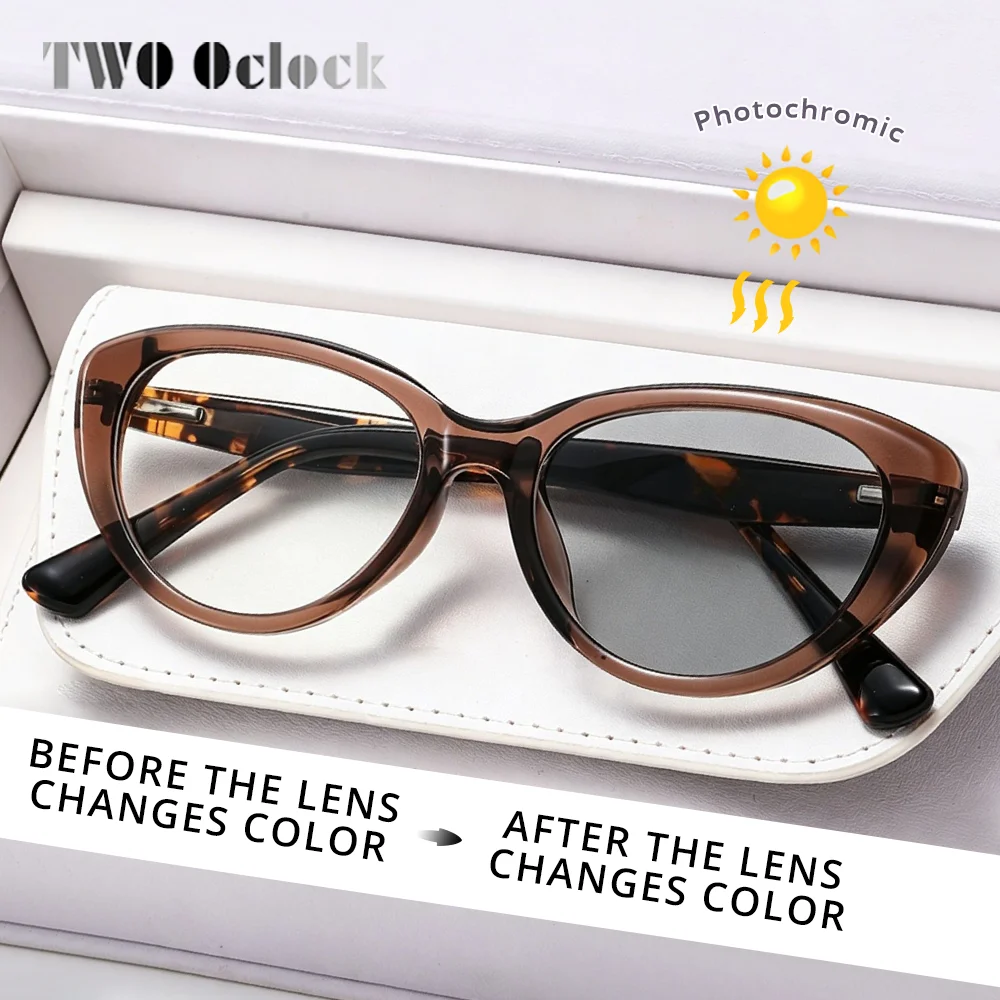 Retro Cat-Eye Photochromic Sunglasses Anti Blue Light Prescription Glasses Light-Sensitive Transition Lenses Fashion Optical