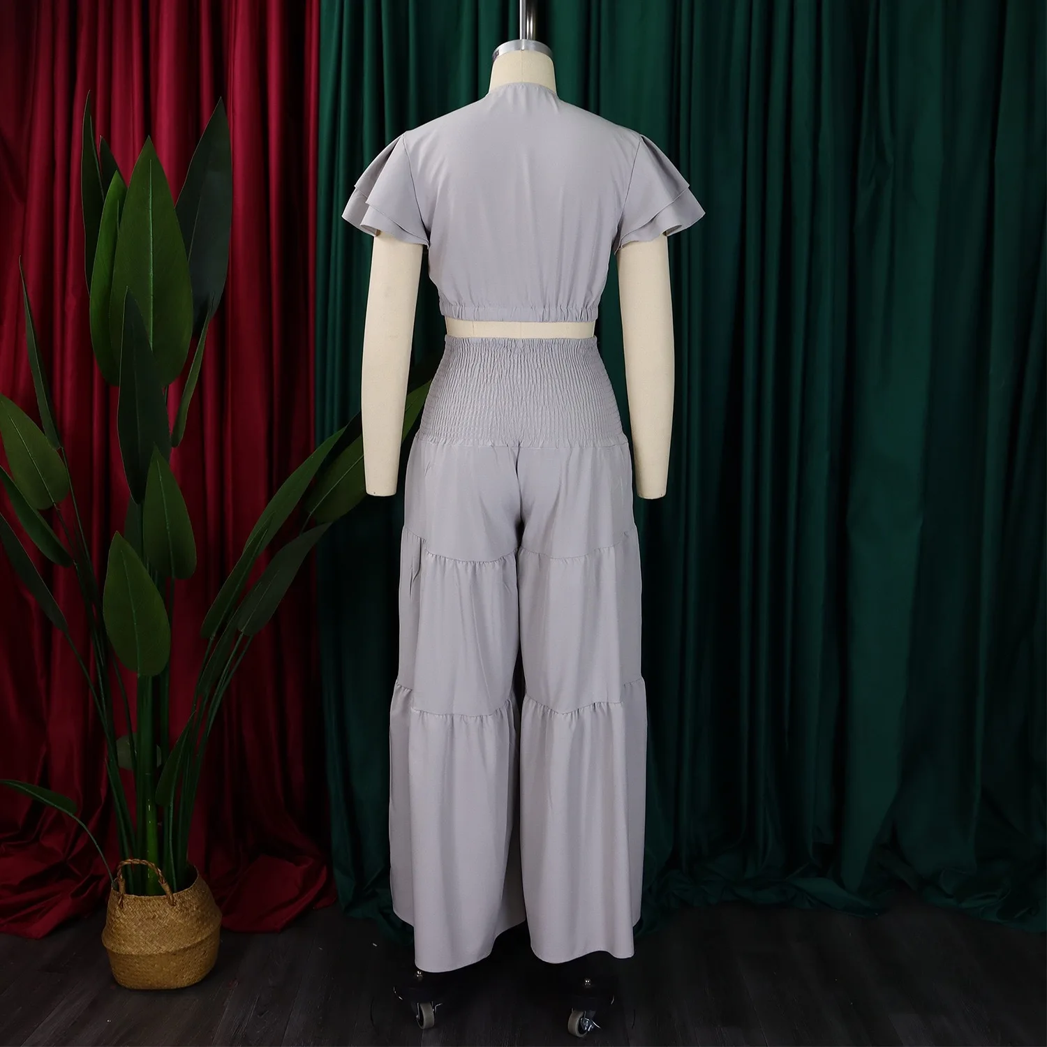 Elegant Ladies 2 Pieces Skirts Sets Clothes for Women Blouse Deep V Neck Ruffles Sleeve & Long Skirts Floor Length Birthday Set