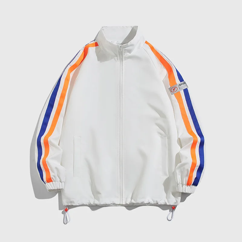 Fashion Stand Collar Spliced Color Striped Coats Men's Clothing 2024 Spring Summer New Loose All-match Tops Casual Jackets