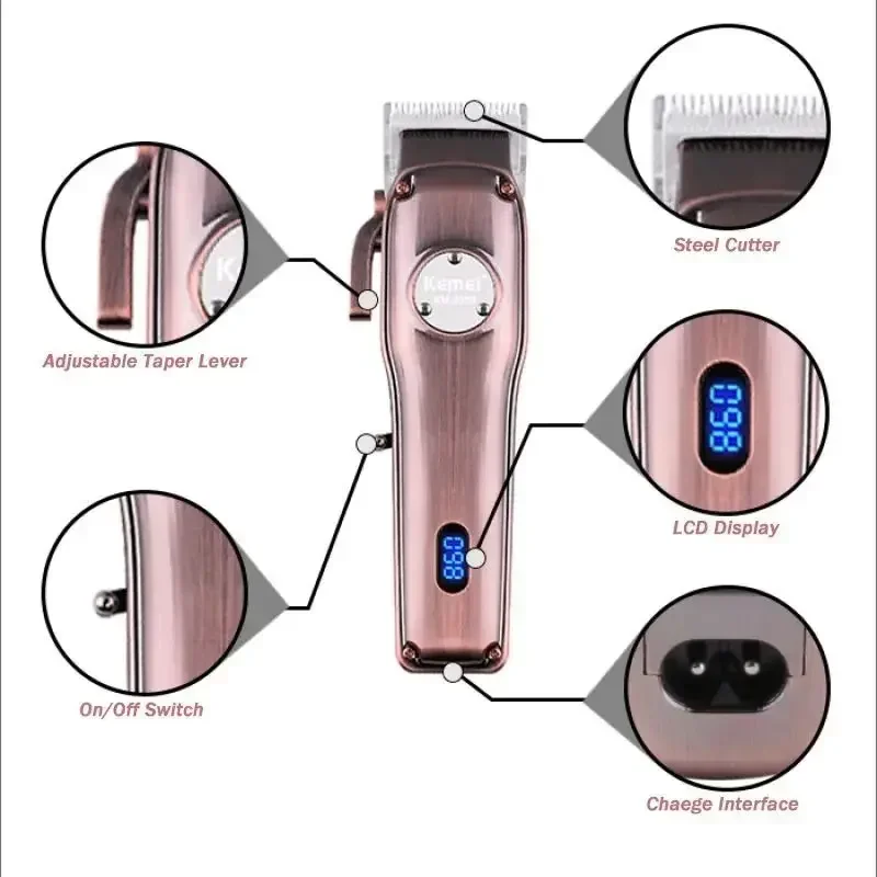 Kemei KM-9350 Adjustable LCD Display, Electric Hair Clipper, Carbon Steel Blade with Base