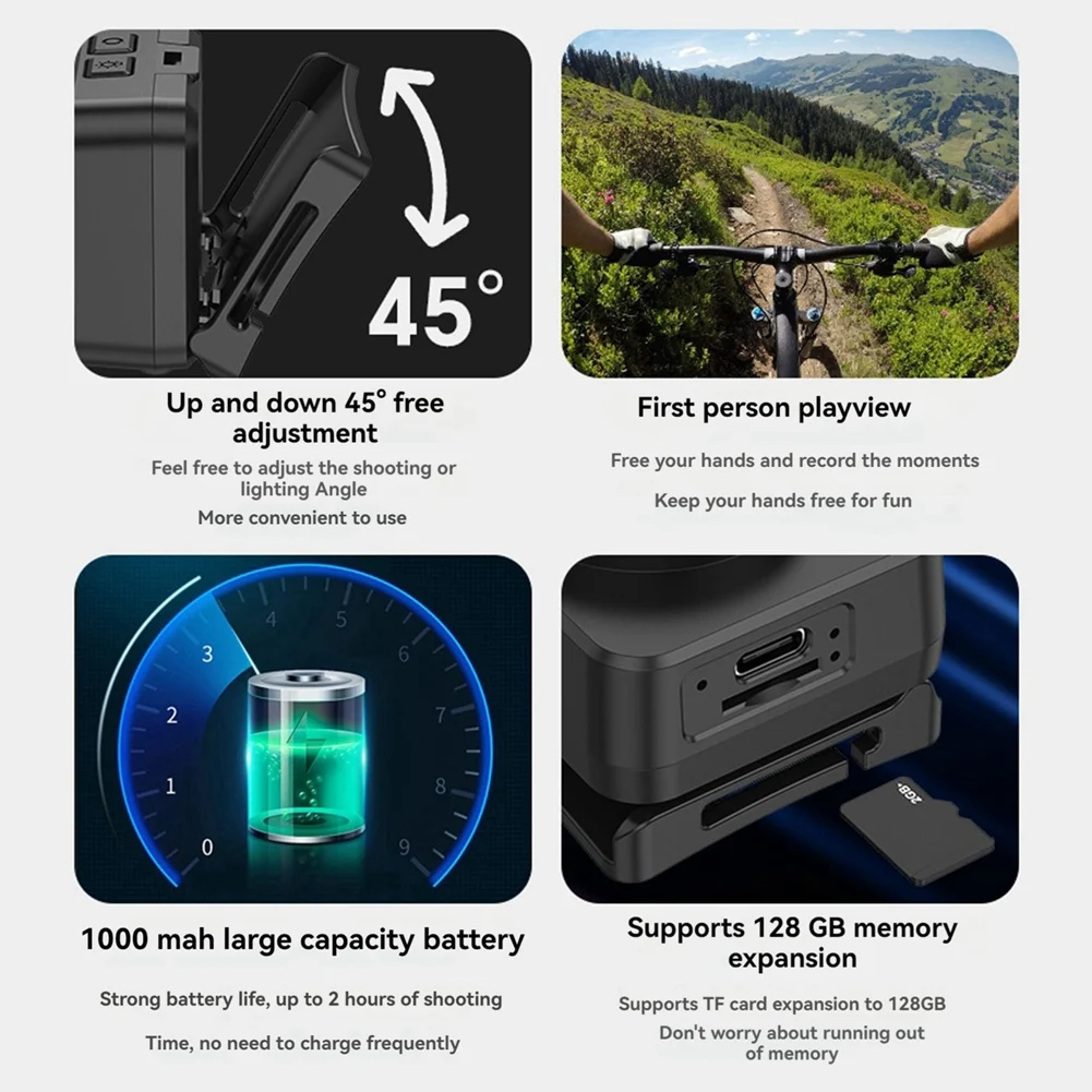 ABSQ-Head-Mounted Sports Camera HD PTZ Anti-Shake Camera Short Video Cycling Outdoor Video Recorder Vlog Recorder