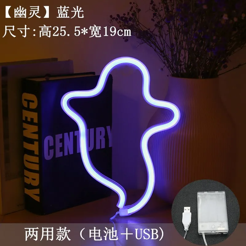 Halloween neonlicht decoratie spookvormig lichtgevend ornament USB-batterij Dual-purpose DIY Party Holiday Decor voor thuiskamer