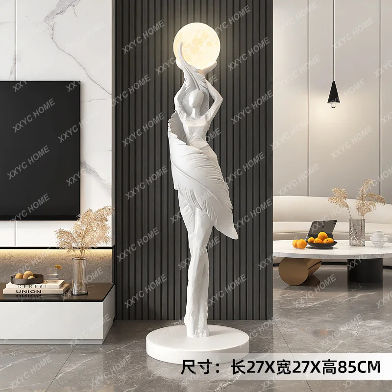 abstract art large floor-to-ceiling ornaments light luxury living room TV cabinet side lamp girl sculpture