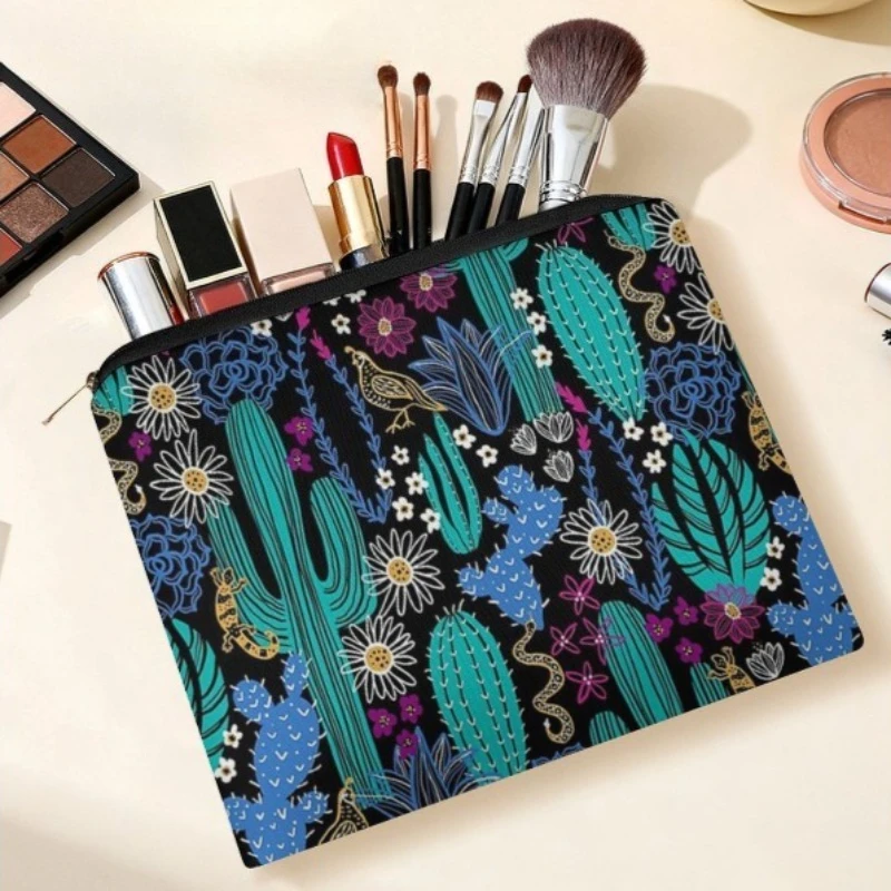 Fashion Cactus Floral Print Makeup Bag Storage Bag Lipstick Makeup Brush Bag Travel Cosmetic Organizer Beauty Storage Pouch