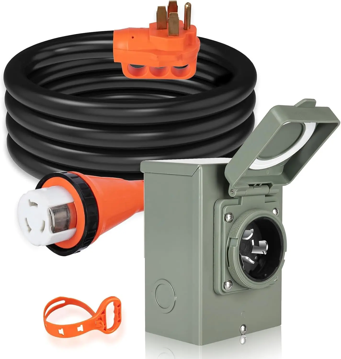 Welluck 50 Amp Emergency Power Combo Kit With Ss2-50 Inlet Box And 15 Ft Power Cord, 50A Generator Power Inlet Box, Nema 14-50P