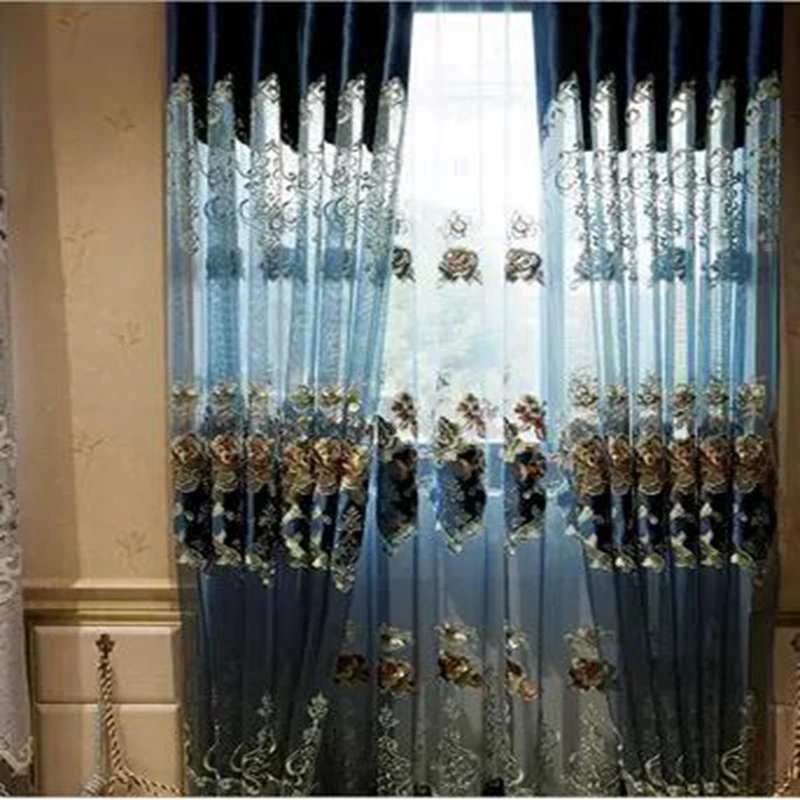 The living room embroidery peony classical European style luxury custom curtain gauze products