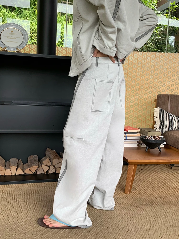 アメリカンレトロパッチワークナイフジーンズ、ゆったりとしたカジュアルなワイドレッグ、フロア丈のパンツ、男女兼用