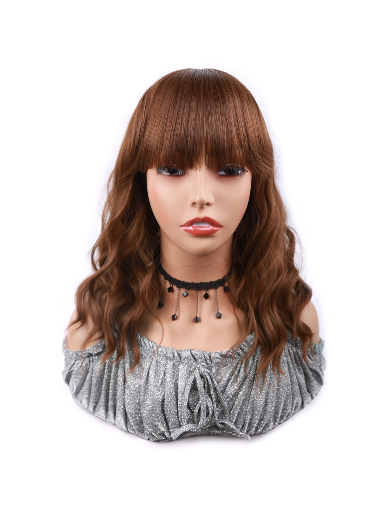 Middle Wave Wigs with Bangs Ombre Brown Blonde Water Wave Natural Hair Wigs For Women Heat Resistant Synthetic Wigs Cosplay