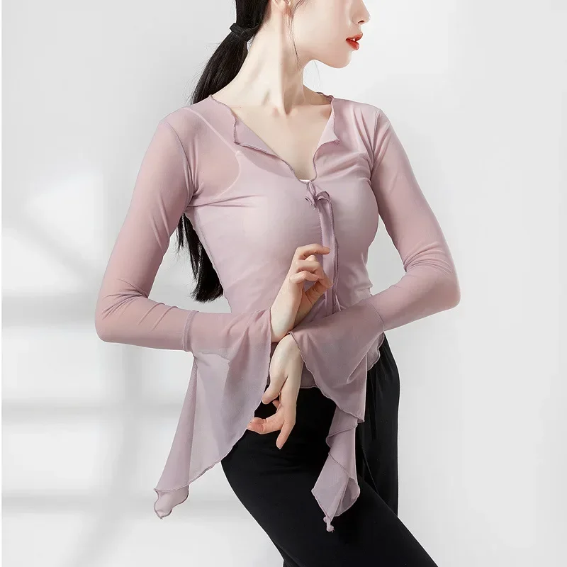 ملابس الرقص الكلاسيكي للسيدات، ملابس شبكية أنيقة، ملابس أداء اختبار الفن، قافية جسم الرقص الصيني العرقي