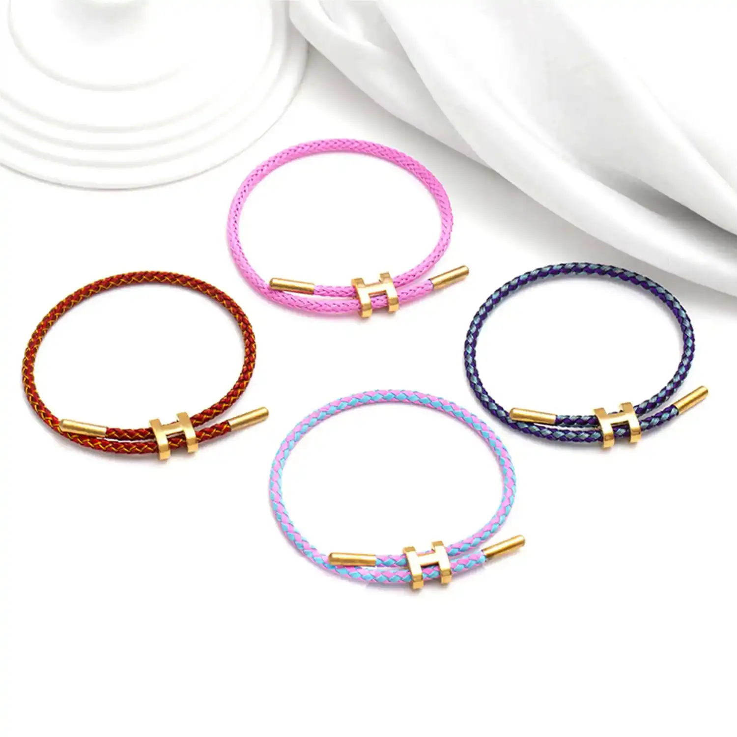 Fashionable Multicolored Handwoven Double Layer Bracelet Stainless Steel Adjustable Jewelry for Men and Women