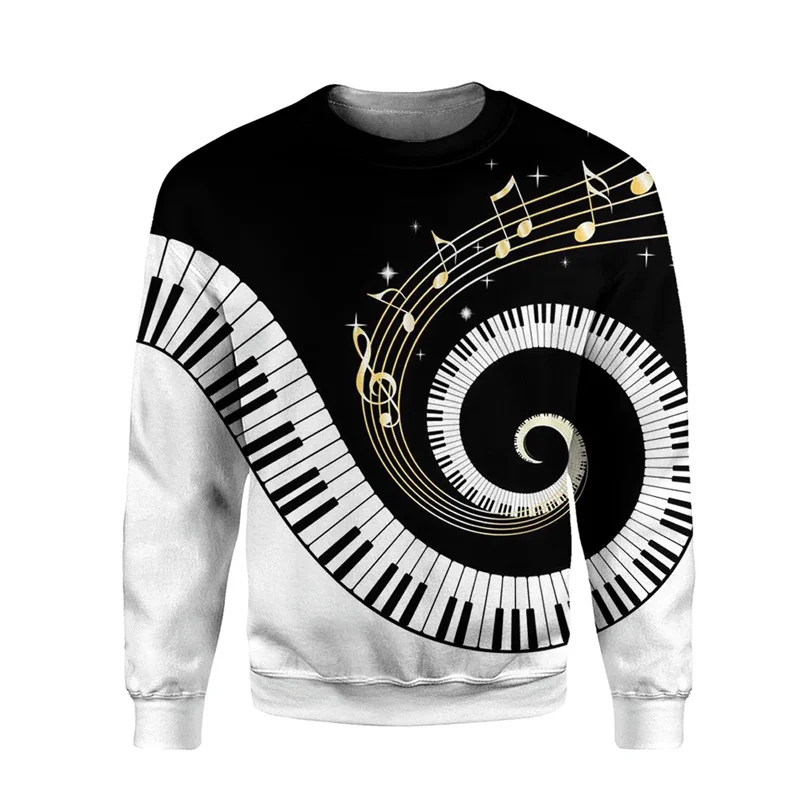 

3D Print Guitar Piano Drums Round Neck Hoodies For Men Fashion Music Instruments Pattern Long Sleeve Pullover Autumn Casual Tops