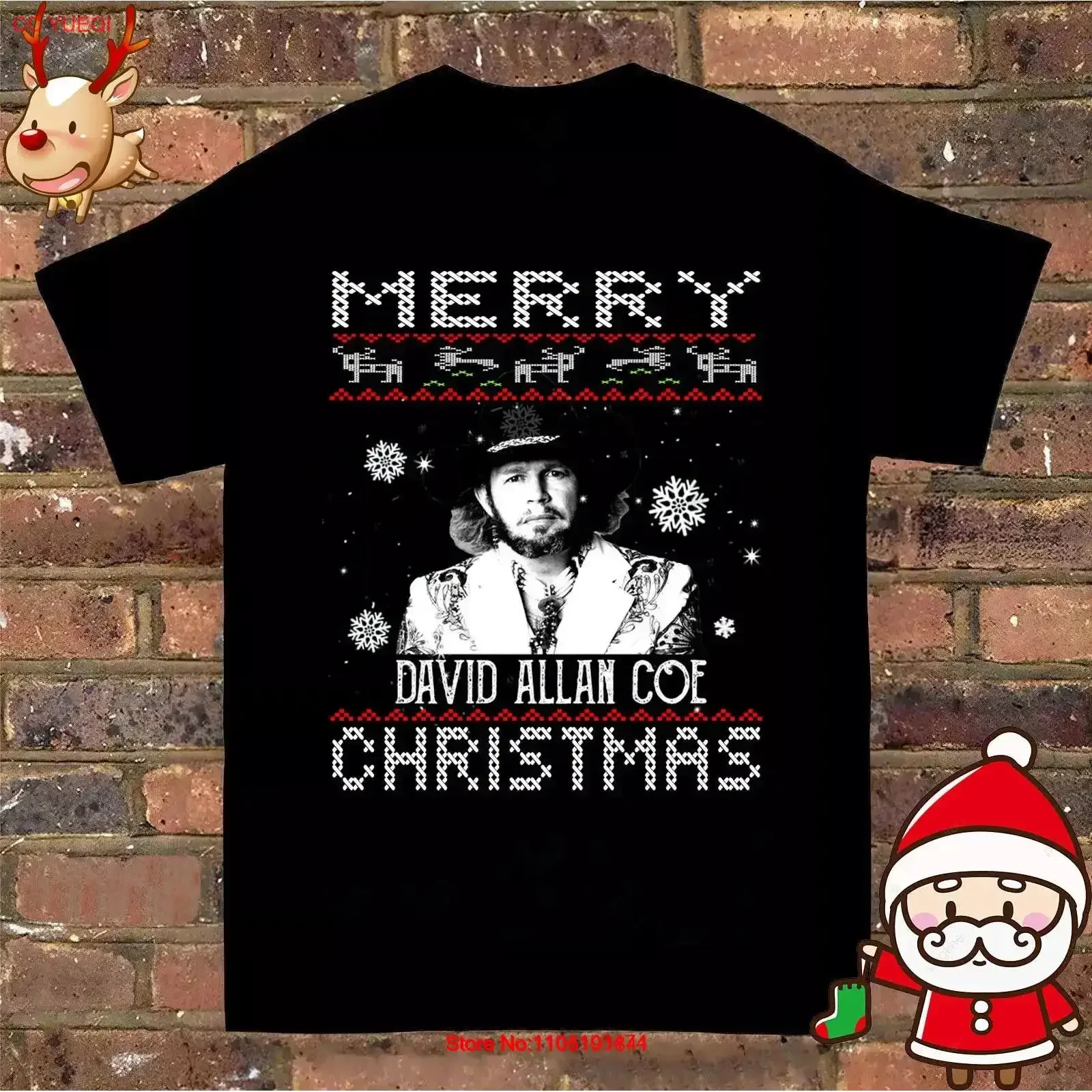 David Allan Coe Merry Christmas Black All Size Cotton T Shirt TT1265 vintage Washed Casual fashion Unisex Stretched Stylish
