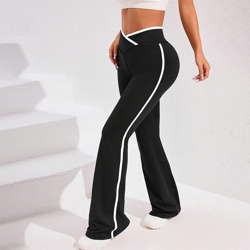 مخطط المرقعة عبر الخصر اليوغا طماق النساء عالية تمتد Bodycon متوهج السراويل امرأة الصالة الرياضية اللياقة البدنية تجريب الركض بنطلون