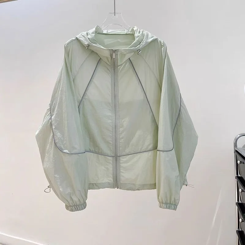 Breathable Women's Sun Protection Clothing Summer Thin Jacket 2025 New Loose Versatile Zipper Jacket Fashionable Assault Jacket