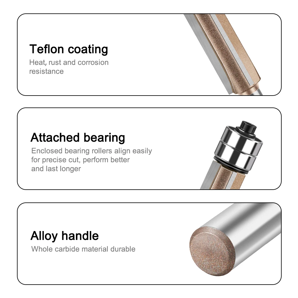 1PC 6mm 1/4in Gambo a tre lame Doppio cuscinetto A filo Trim Bit Router Bit Professionale lavorazione del legno Fresa per legno Bit