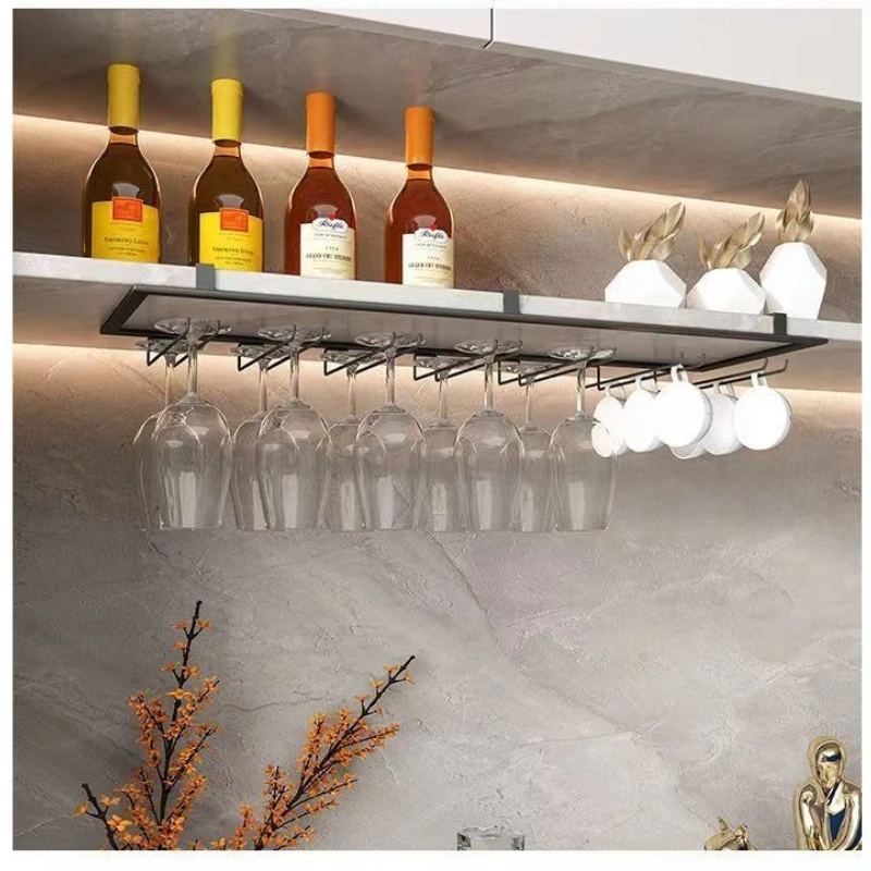 Nordic Light Luxury Style Multi Slot Wine Rack No Punching High Footed Cup Holder Living Room Wine Cabinet Hanging Cup Holder