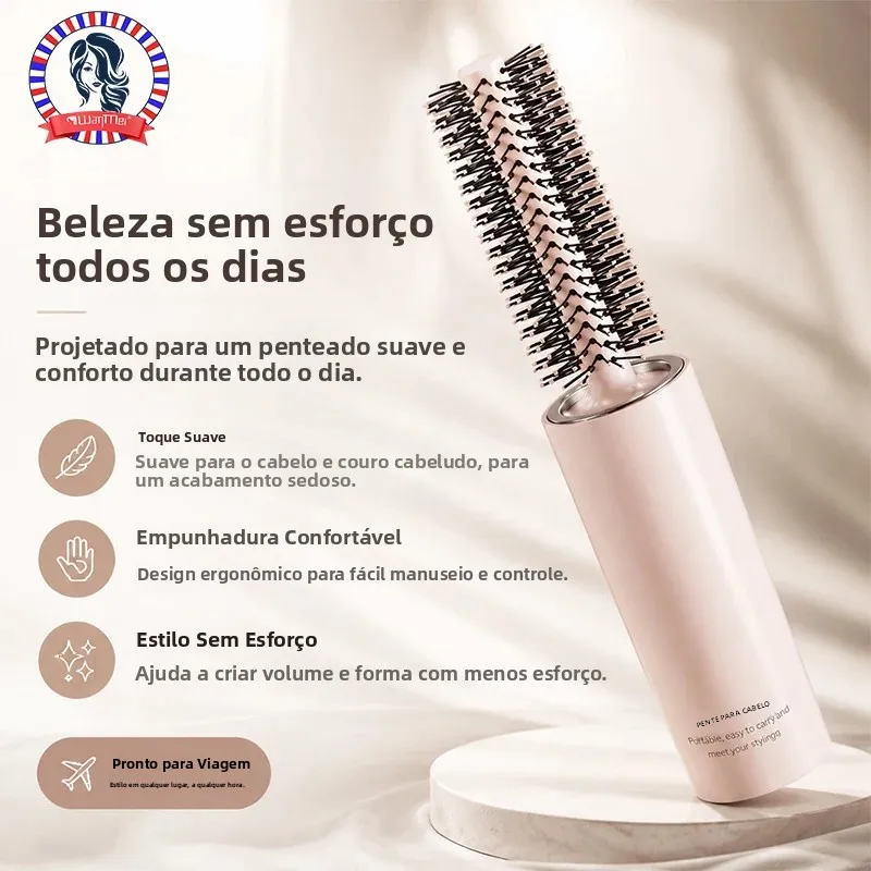 1pc redondo escova de cabelo encaracolado portátil viagem escova de cabelo pente de cabeleireiro para secagem de cabelo estilo molhado & seco pente de cabelo salão de beleza